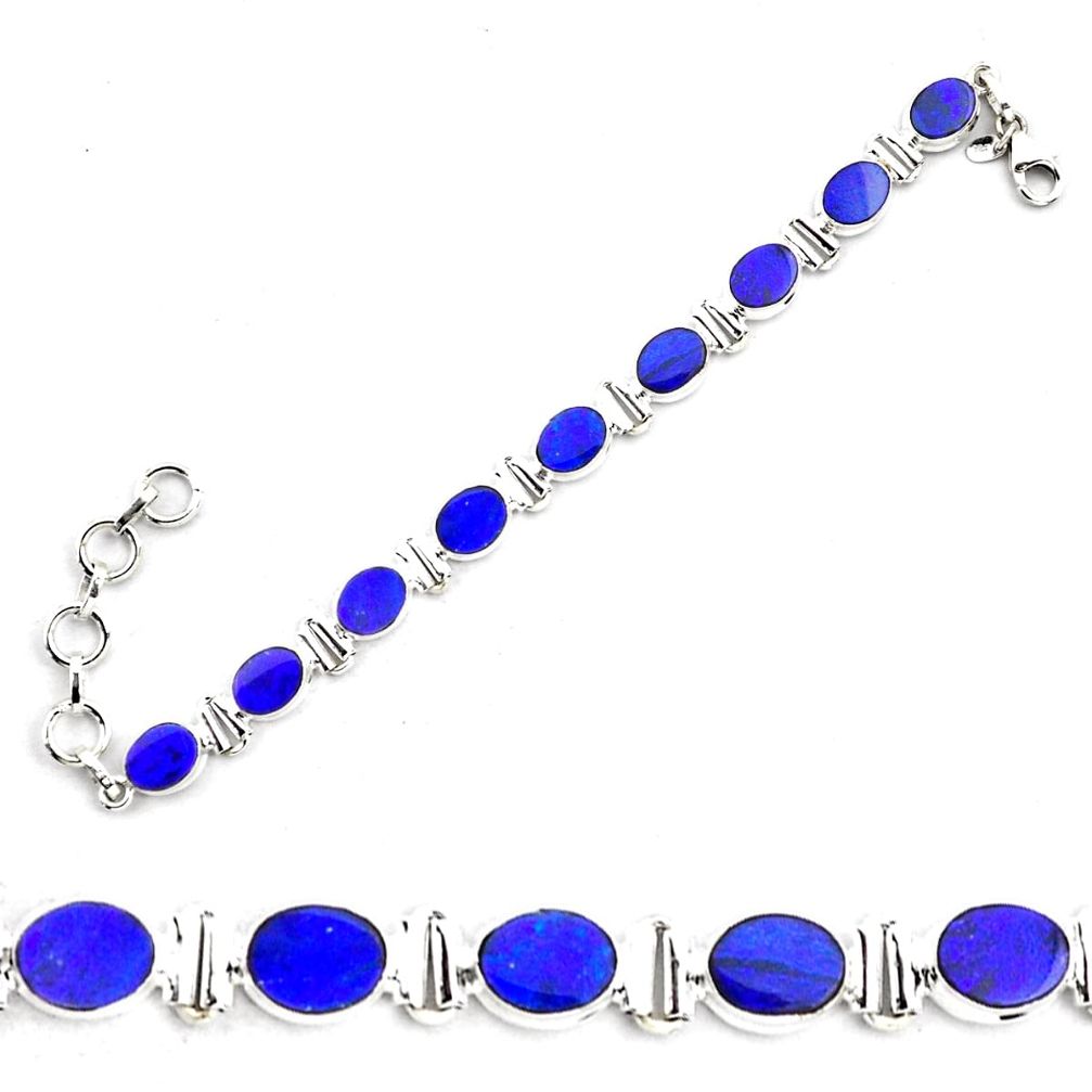 925 silver 23.21cts natural blue doublet opal australian tennis bracelet p87856