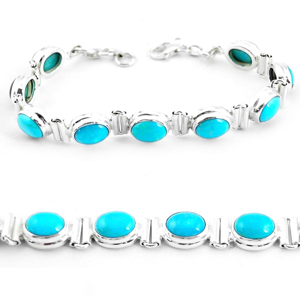 925 silver 38.27cts natural blue kingman turquoise oval tennis bracelet p64467