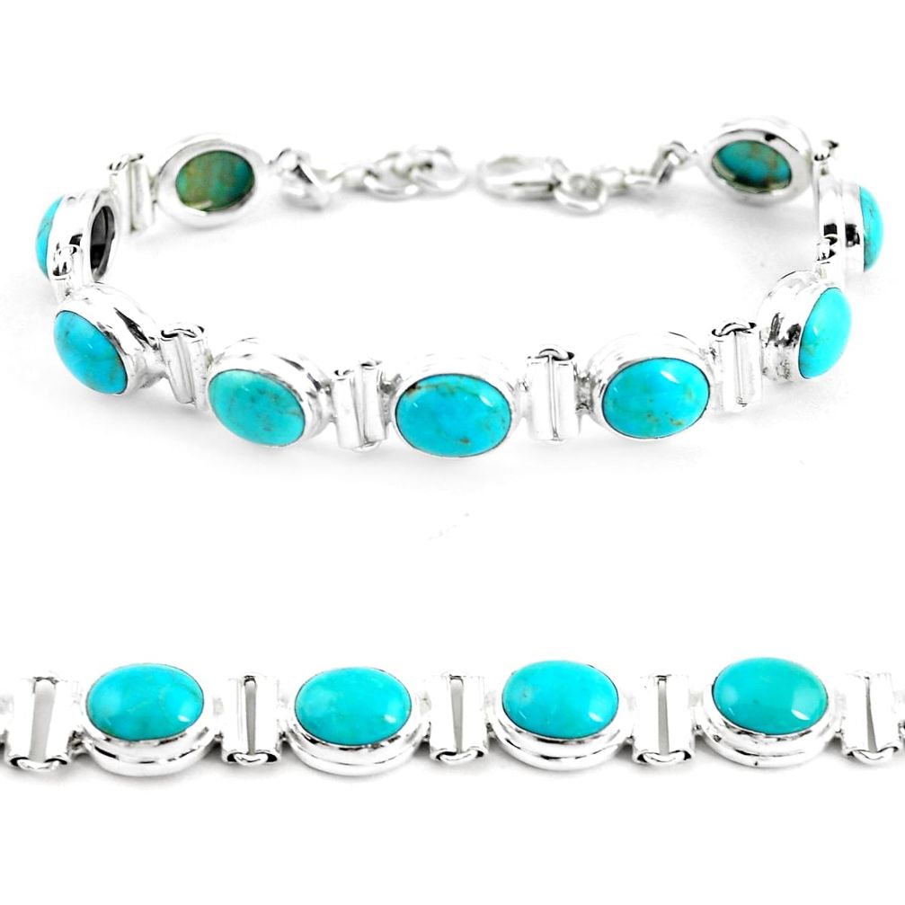 925 silver 37.57cts natural blue kingman turquoise tennis bracelet p64471