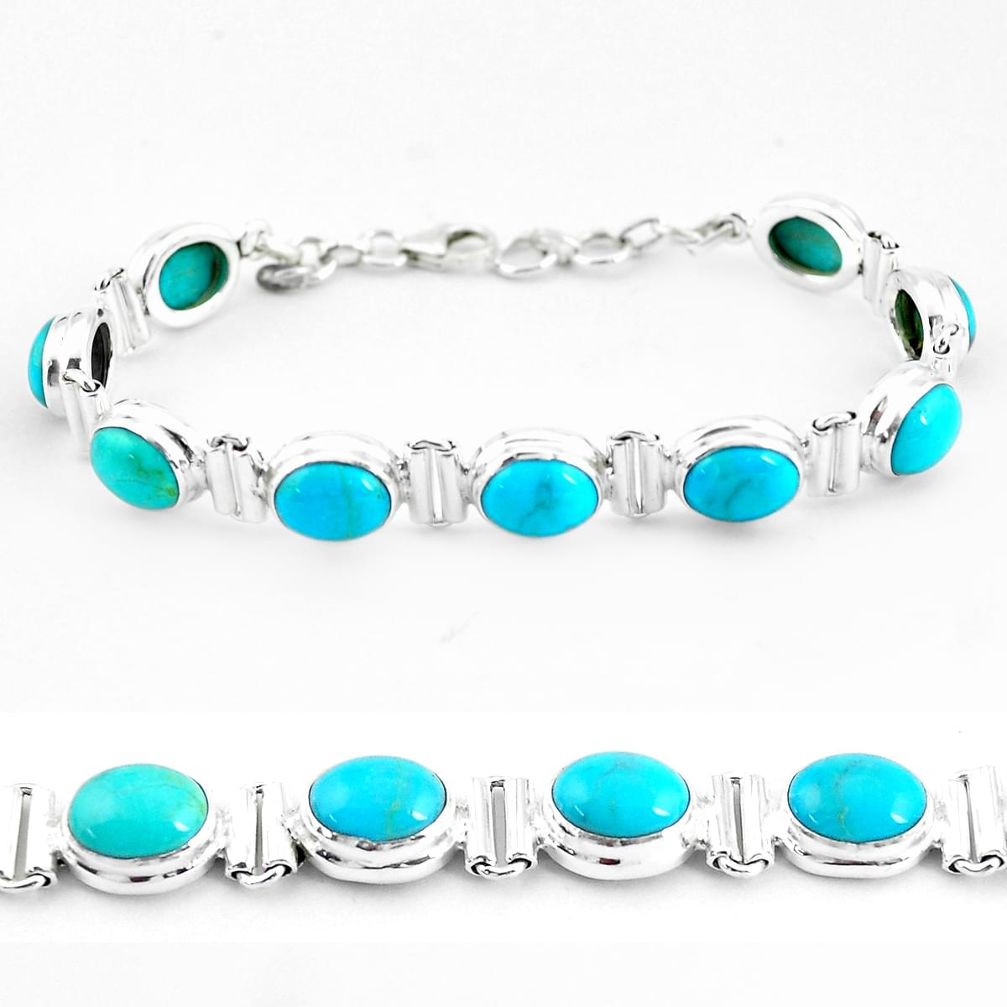 925 silver 36.05cts natural blue kingman turquoise tennis bracelet p64475