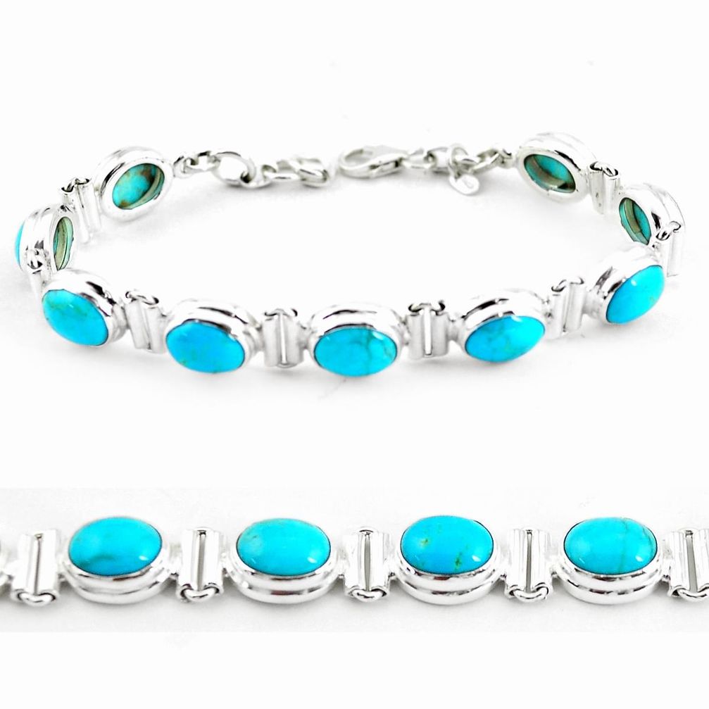 925 silver 37.24cts natural blue kingman turquoise tennis bracelet p64478