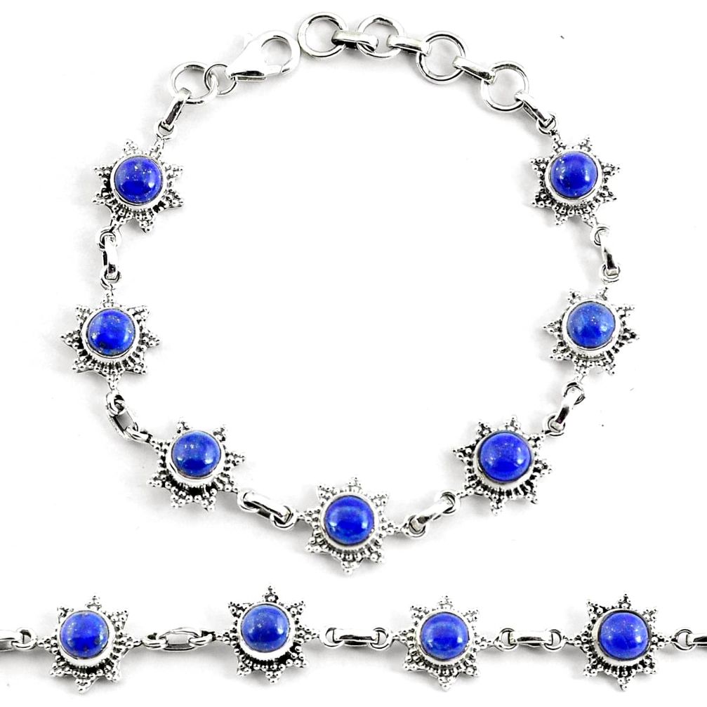 925 silver 8.82cts natural blue lapis lazuli round tennis bracelet p68095