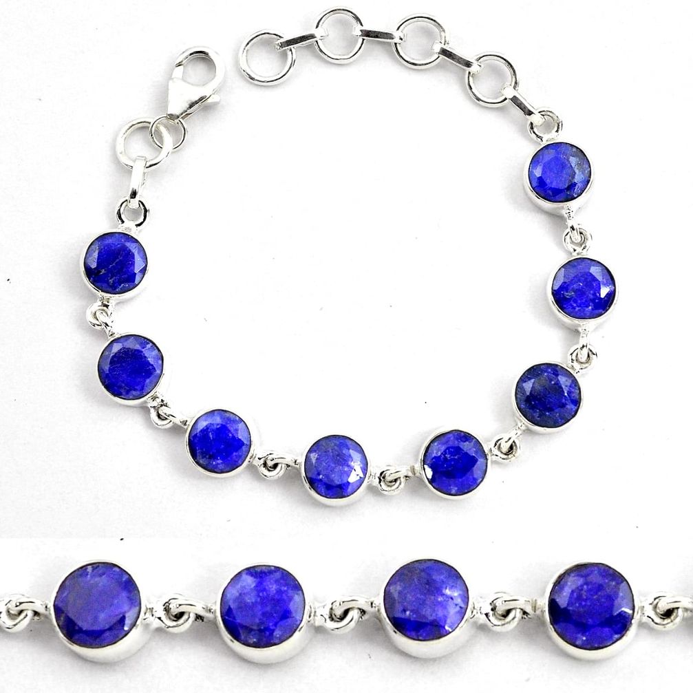 925 silver 20.69cts natural blue sapphire round tennis bracelet jewelry p87813