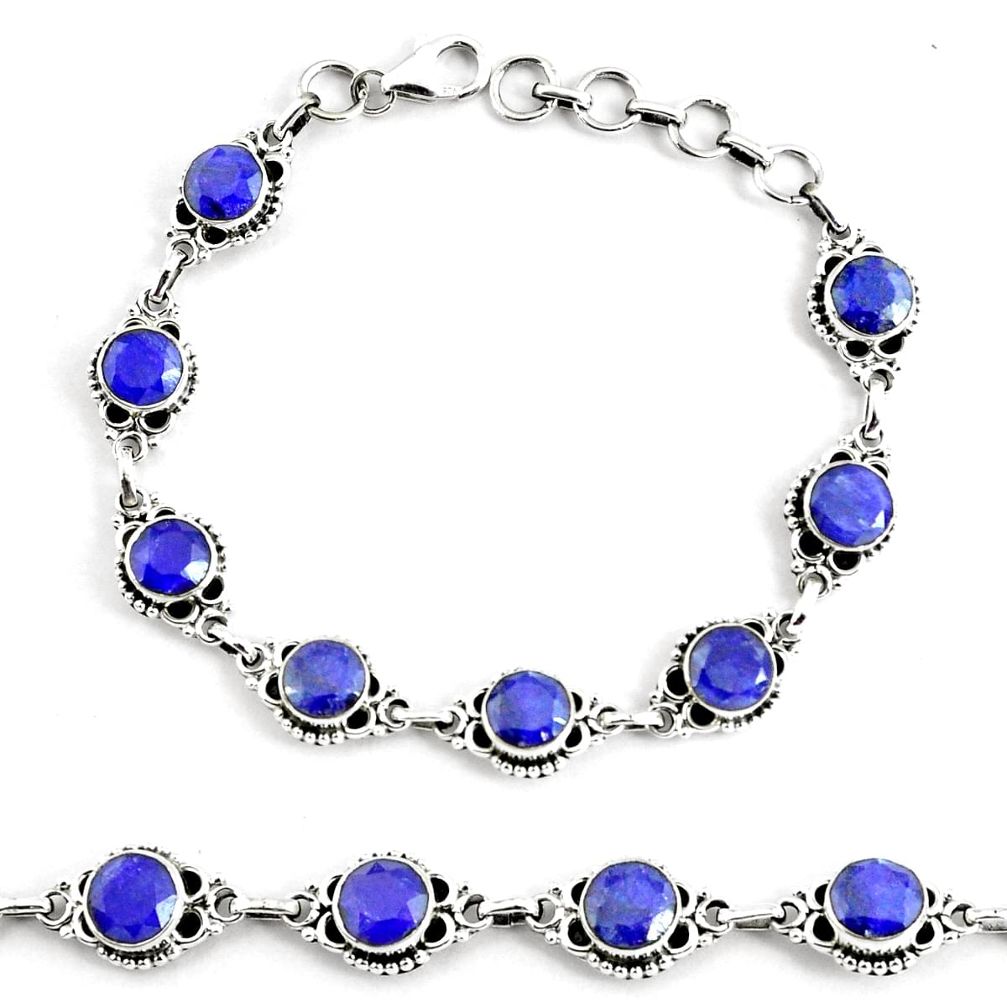 925 silver 19.34cts natural blue sapphire solitaire tennis bracelet p68034