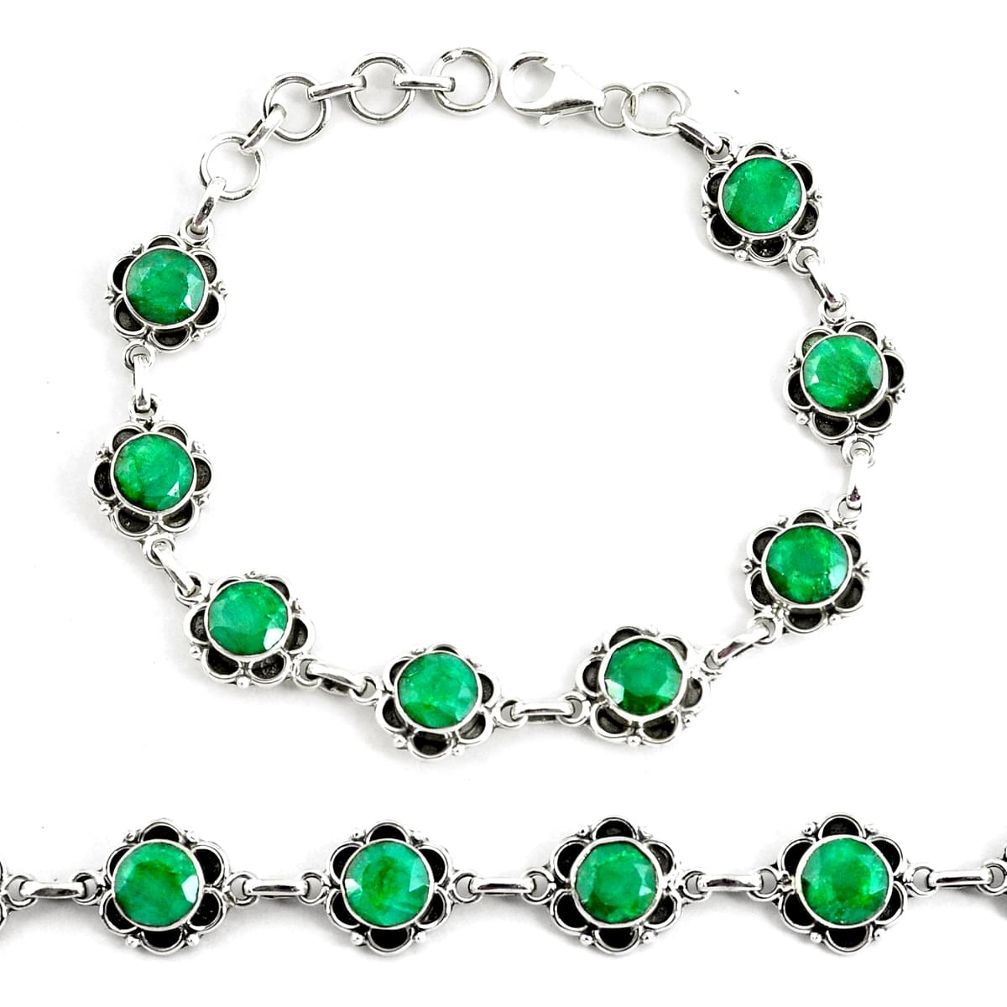 925 silver 19.04cts natural green emerald tennis bracelet jewelry p68064