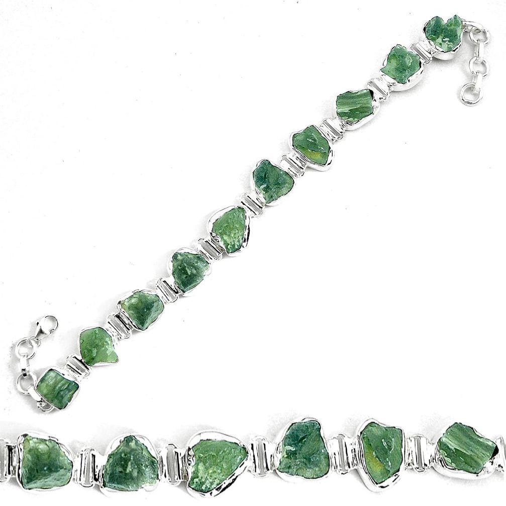 925 silver 46.07cts natural green moldavite fancy tennis bracelet p34540