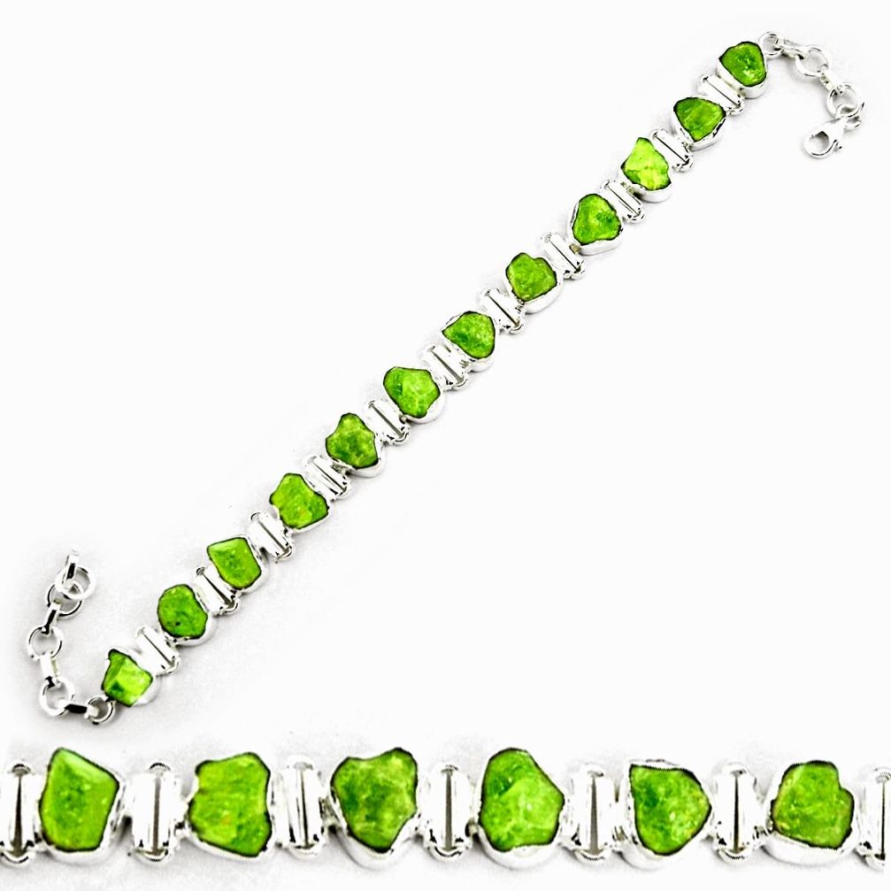 925 silver 51.70cts natural green peridot rough fancy tennis bracelet p69037