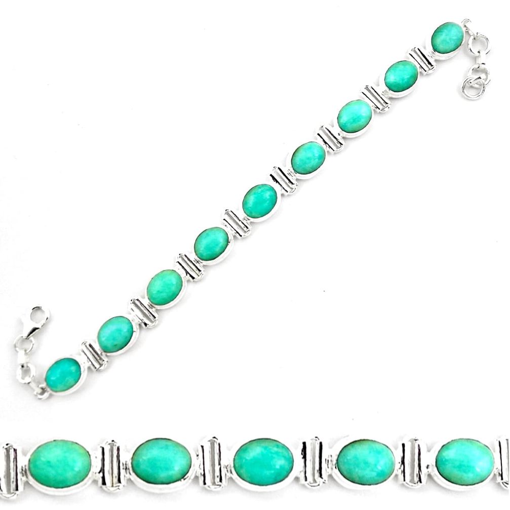 925 silver 42.29cts natural green peruvian amazonite oval tennis bracelet p70627