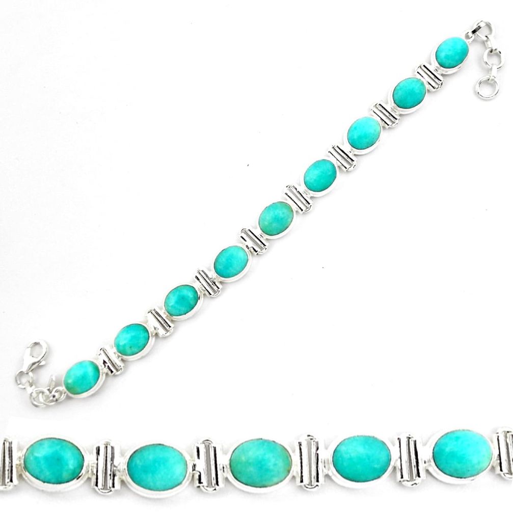 925 silver 39.69cts natural green peruvian amazonite tennis bracelet p70630