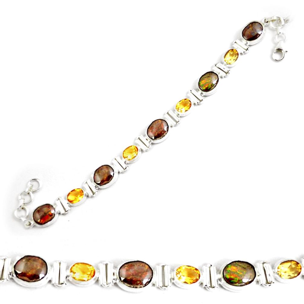 925 silver 30.22cts natural multi color ammolite oval tennis bracelet p64397