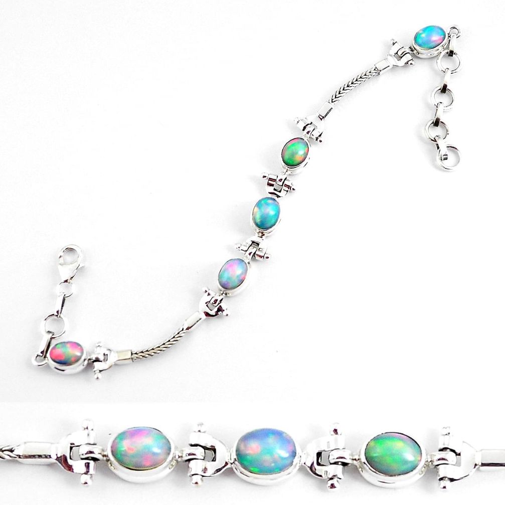 925 silver 10.61cts natural multi color ethiopian opal tennis bracelet p54744