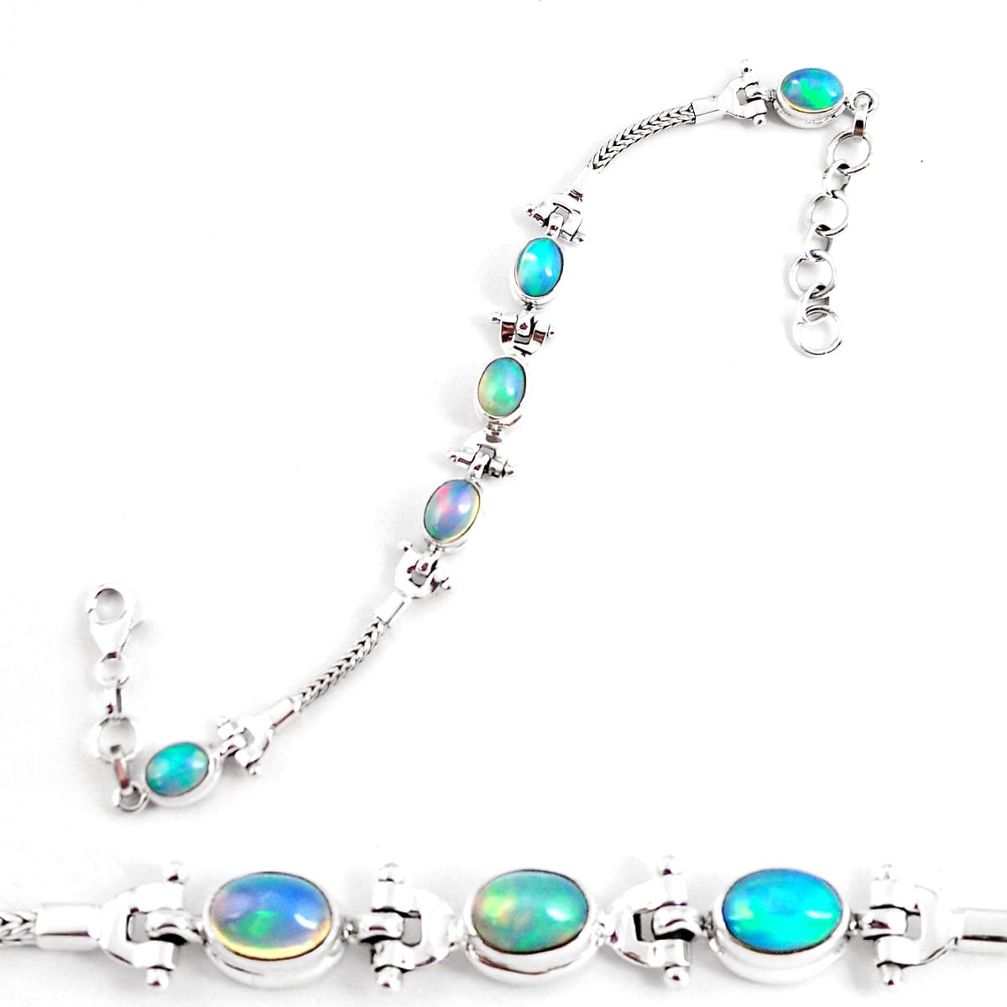 925 silver 10.23cts natural multi color ethiopian opal tennis bracelet p54753