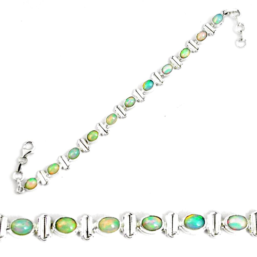 925 silver 17.63cts natural multi color ethiopian opal tennis bracelet p64368