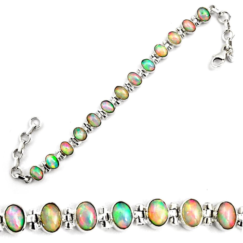 925 silver 22.15cts natural multi color ethiopian opal tennis bracelet p87764