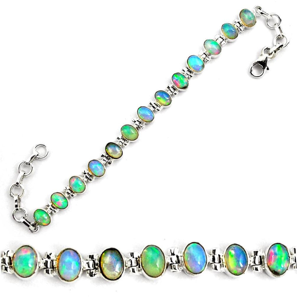 925 silver 22.59cts natural multi color ethiopian opal tennis bracelet p87770