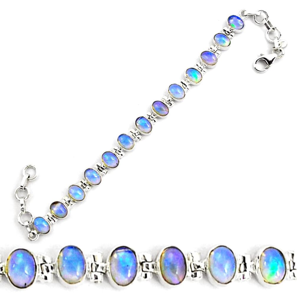 925 silver 21.20cts natural multi color ethiopian opal tennis bracelet p87780