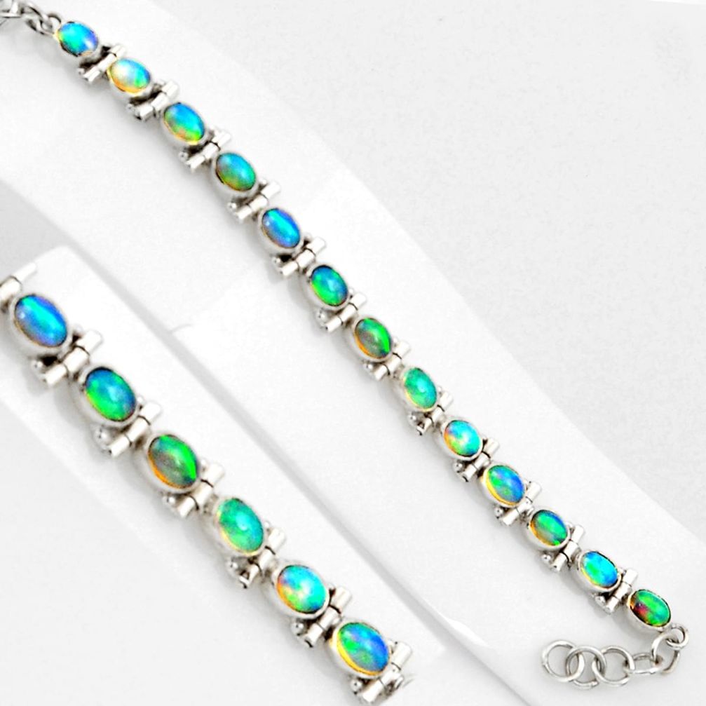 925 silver 13.73cts natural multi color ethiopian opal tennis bracelet p89009
