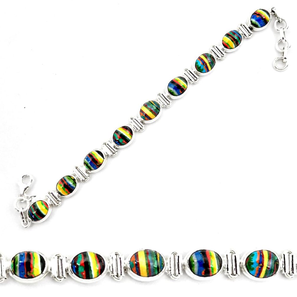 925 silver 36.26cts natural multi color rainbow calsilica tennis bracelet p70653