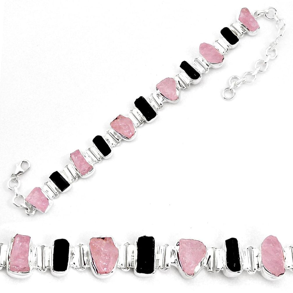 925 silver natural pink kunzite rough tourmaline rough tennis bracelet p35604