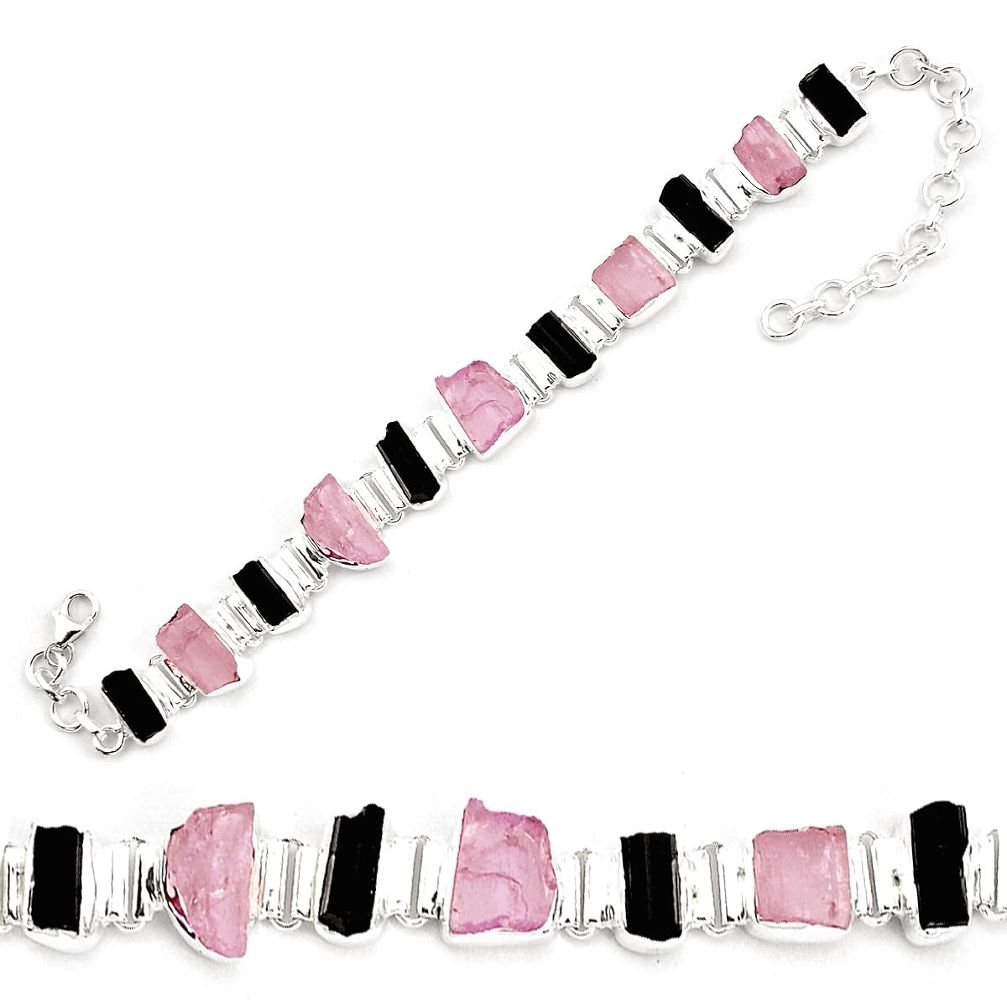 925 silver natural pink kunzite rough tourmaline rough tennis bracelet p35608