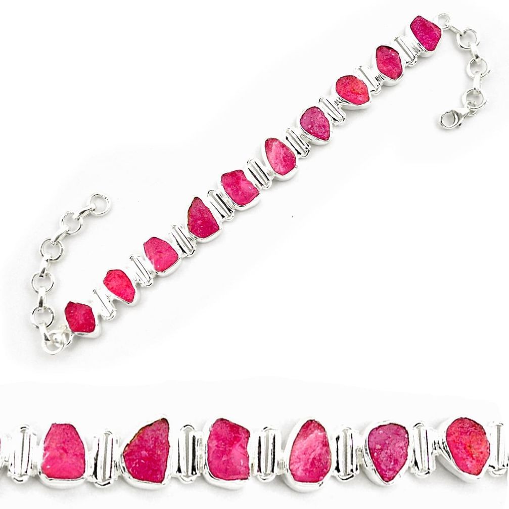 925 silver 39.93cts natural pink ruby rough fancy tennis bracelet p69051
