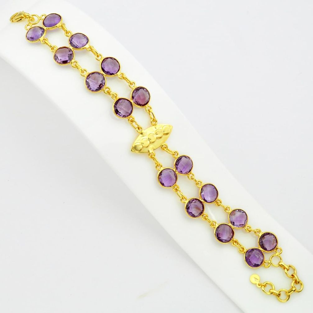 925 silver 39.26cts natural purple amethyst 14k gold tennis bracelet p75084