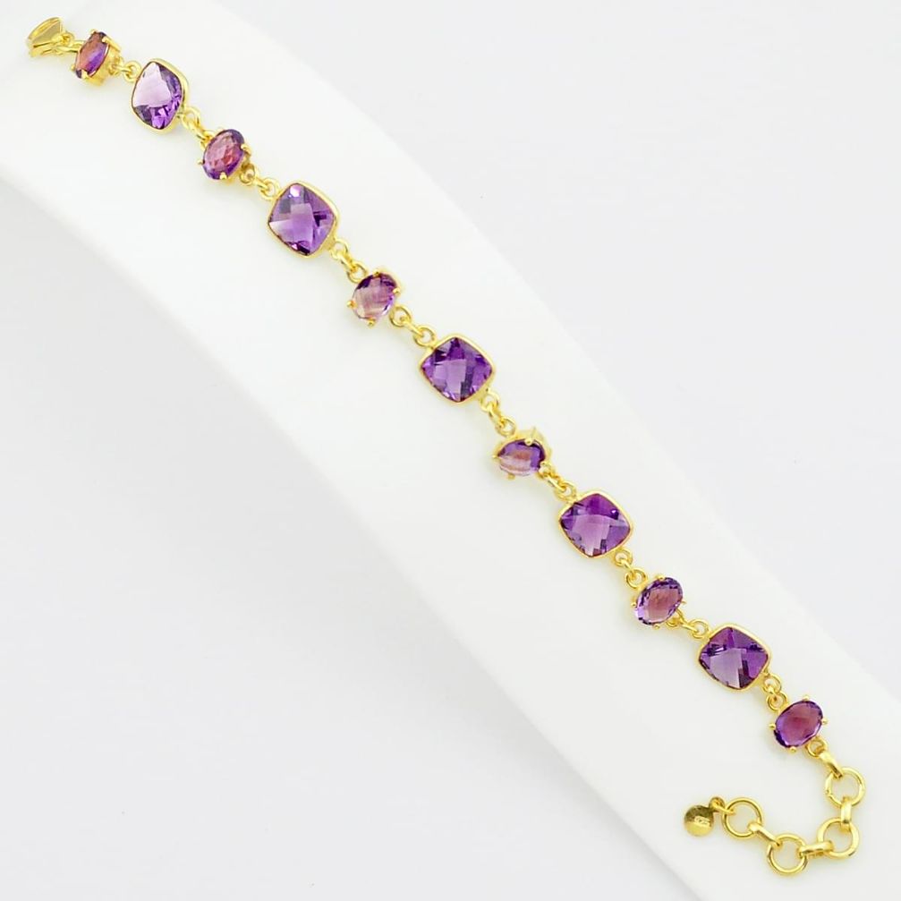 925 silver 24.56cts natural purple amethyst 14k gold tennis bracelet p75107