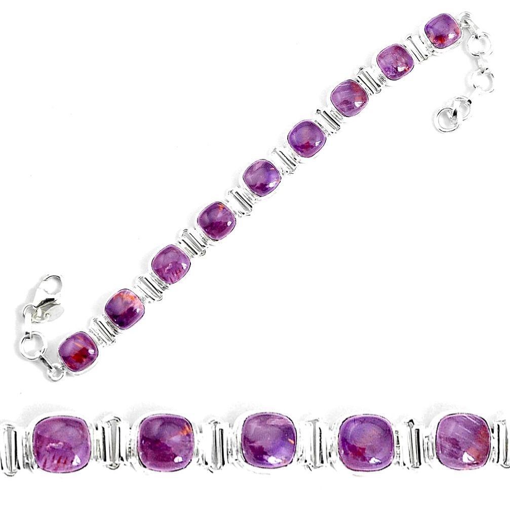 925 silver 27.62cts natural purple cacoxenite super seven tennis bracelet p34518