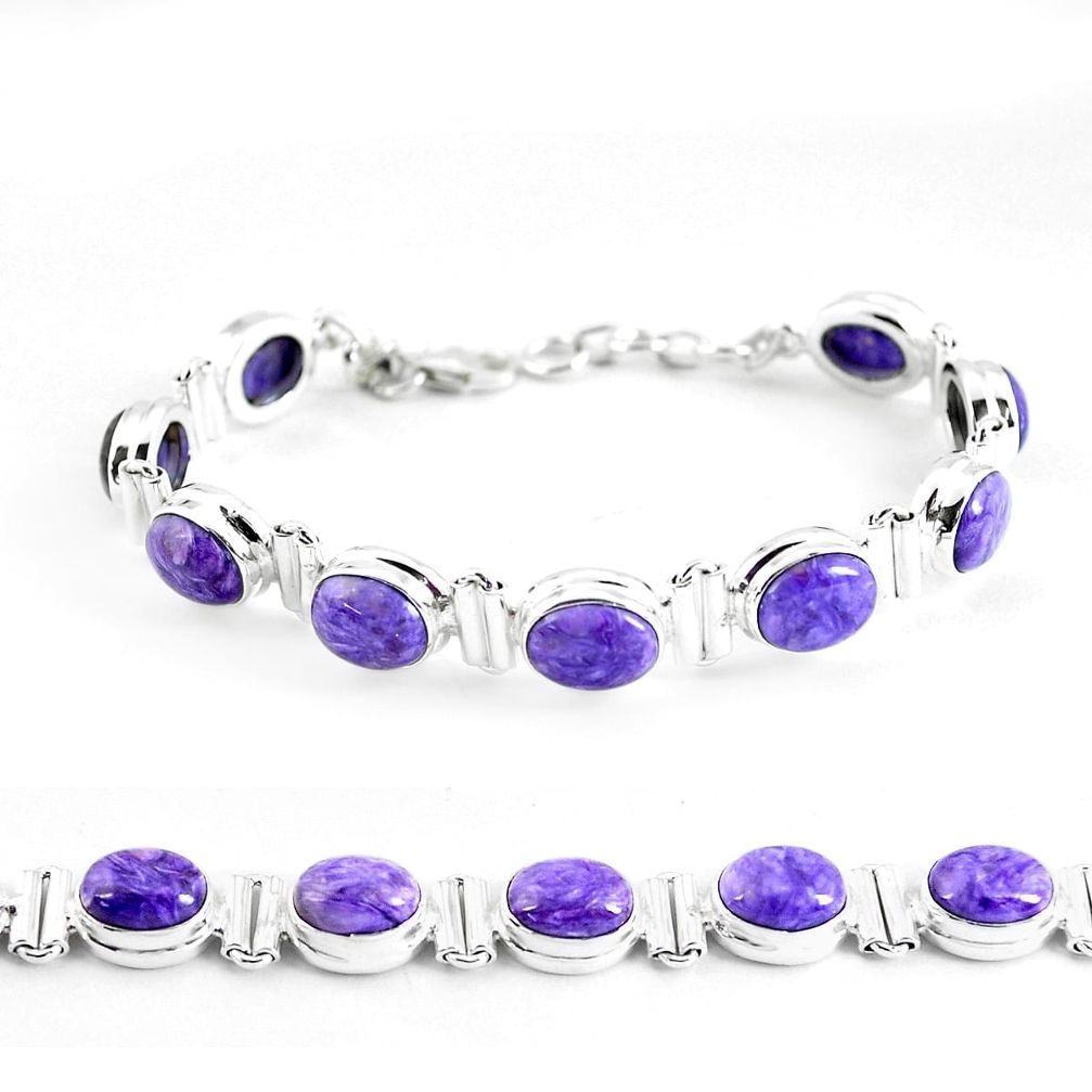 925 silver 36.14cts natural purple charoite (siberian) tennis bracelet p64444