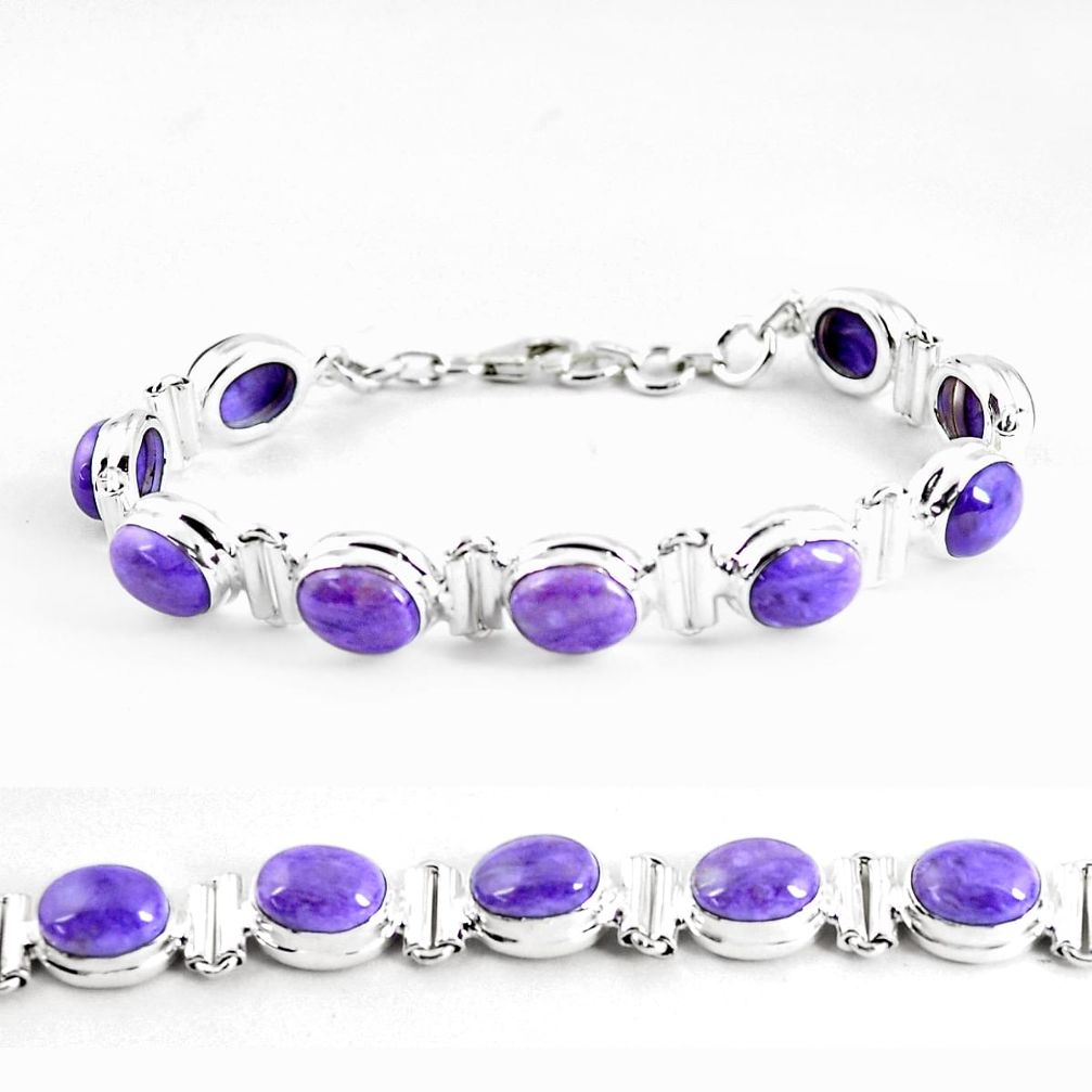 925 silver 32.54cts natural purple charoite (siberian) tennis bracelet p64453