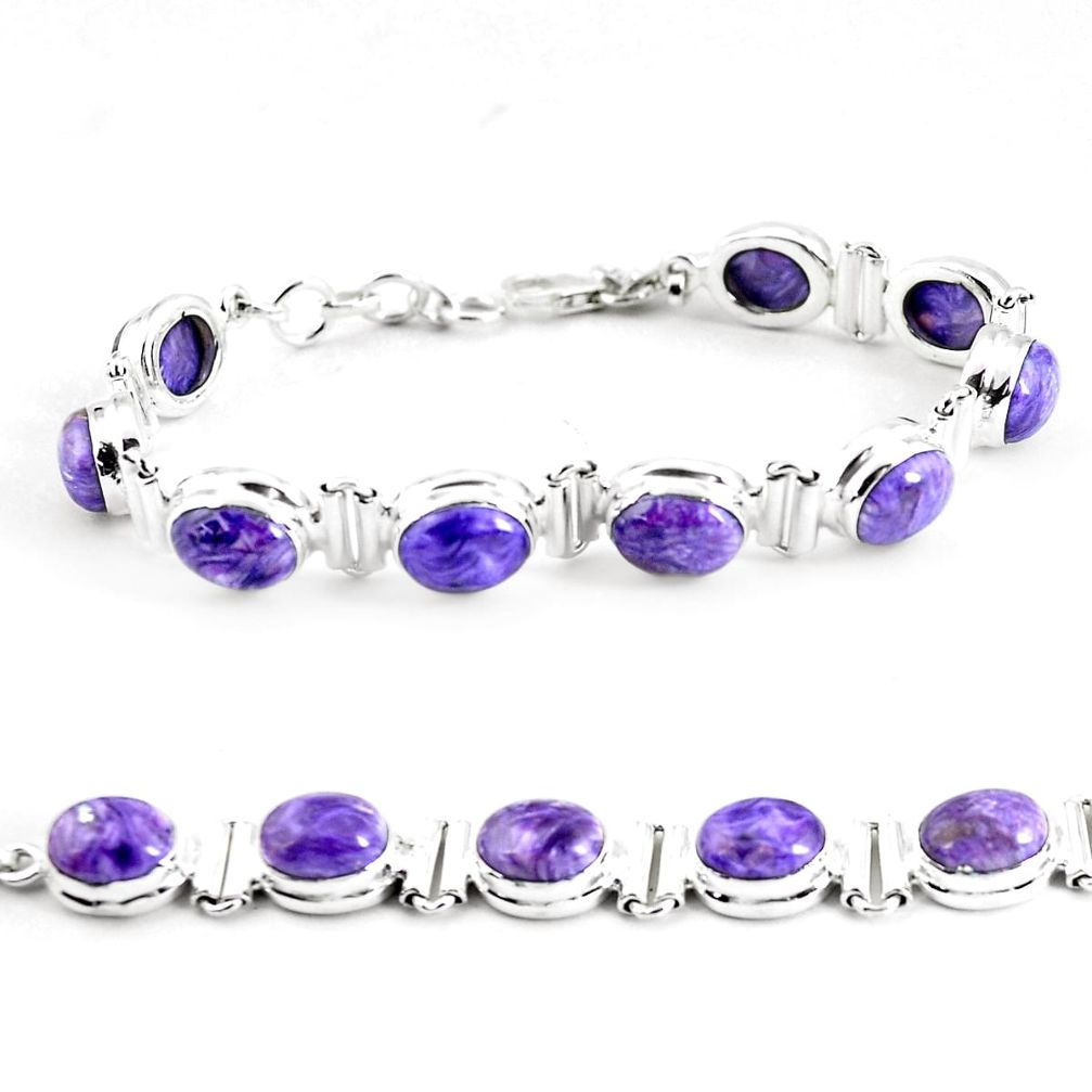 925 silver 36.87cts natural purple charoite (siberian) tennis bracelet p64460