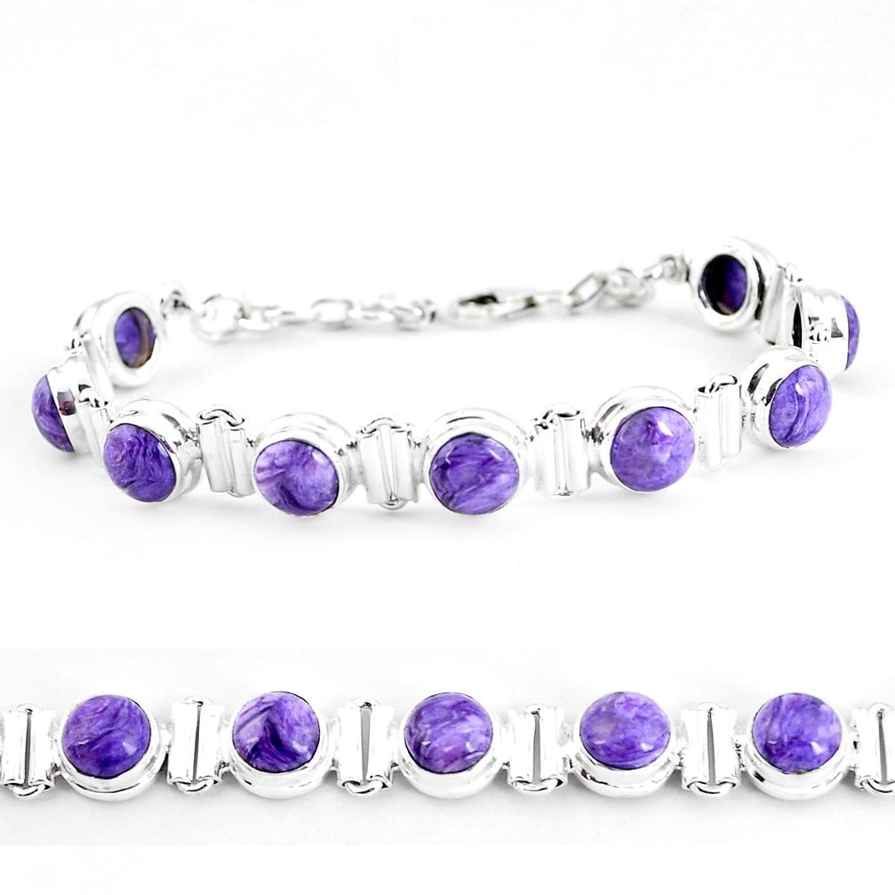 925 silver 29.54cts natural purple charoite (siberian) tennis bracelet p65095