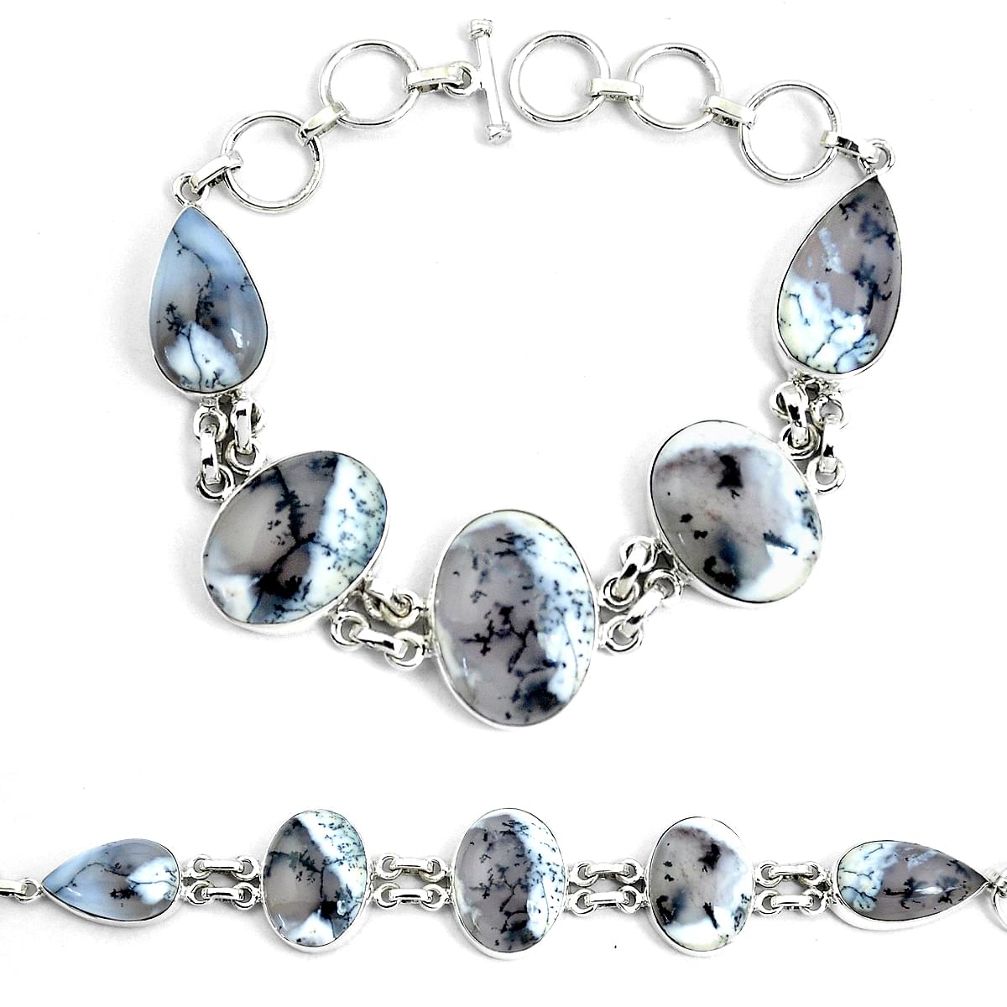 925 silver 64.19cts natural white dendrite opal oval tennis bracelet p46024