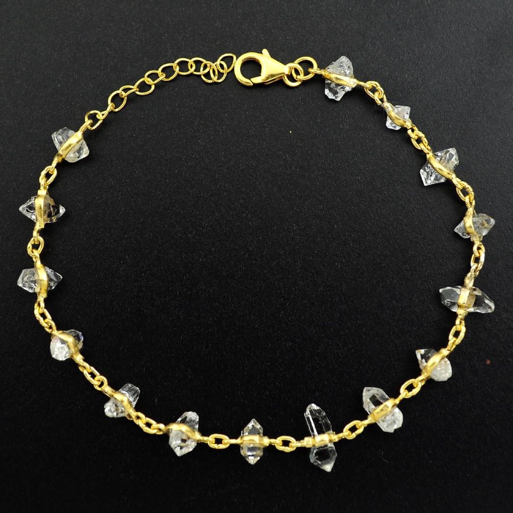 925 silver 15.93cts natural white herkimer diamond gold tennis bracelet p68568