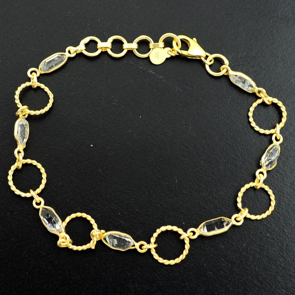 925 silver 8.14cts natural white herkimer diamond gold tennis bracelet p75425