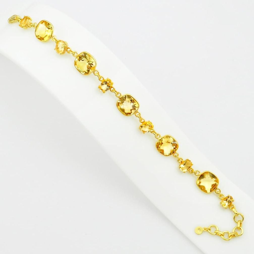 925 silver 31.29cts natural yellow citrine 14k gold tennis bracelet p75111