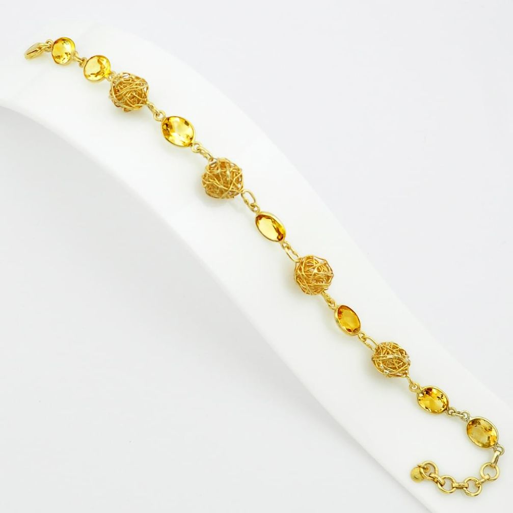 925 silver 22.07cts natural yellow citrine 14k gold tennis bracelet p75120