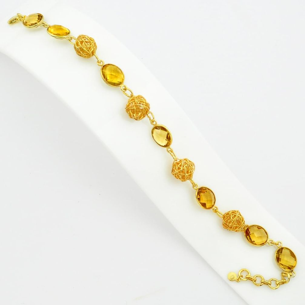 925 silver 32.45cts natural yellow citrine 14k gold tennis bracelet p75128