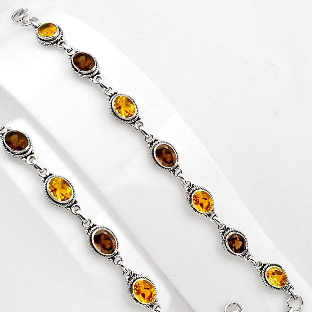 925 silver 15.91cts natural yellow citrine smoky topaz tennis bracelet p89071