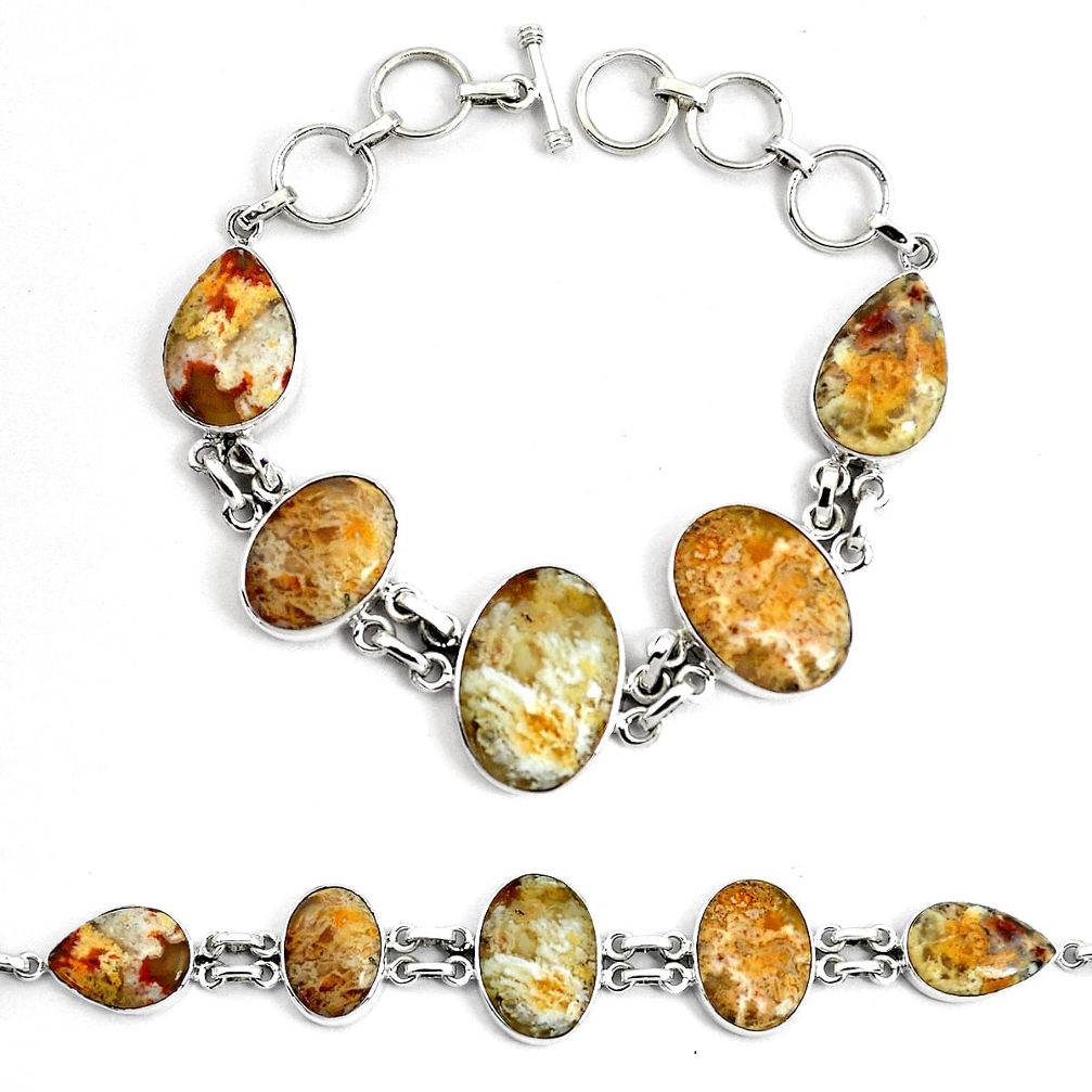 925 silver 47.08cts natural yellow plume agate tennis bracelet jewelry p46037