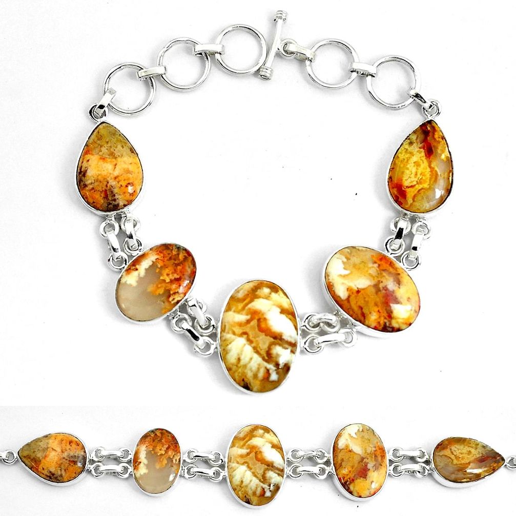 925 silver 49.89cts natural yellow plume agate tennis bracelet jewelry p46040