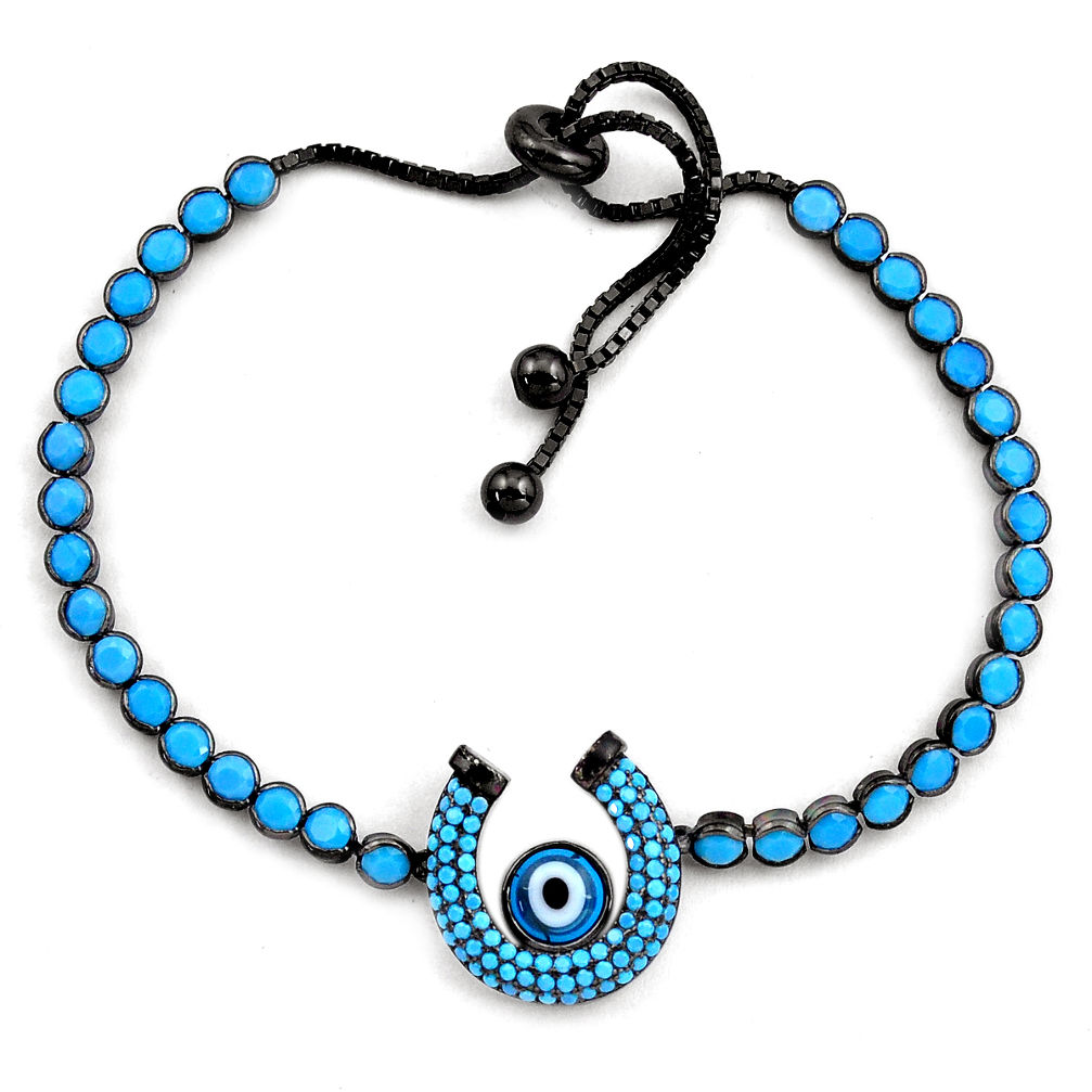 925 silver 7.08cts rhodium blue evil eye talismans adjustable bracelet c4944