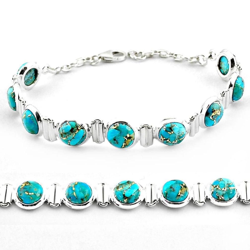925 sterling silver 26.35cts blue copper turquoise tennis bracelet p81443