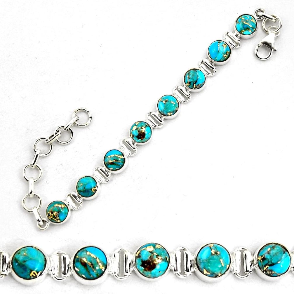 925 sterling silver 18.35cts blue copper turquoise tennis bracelet p87838