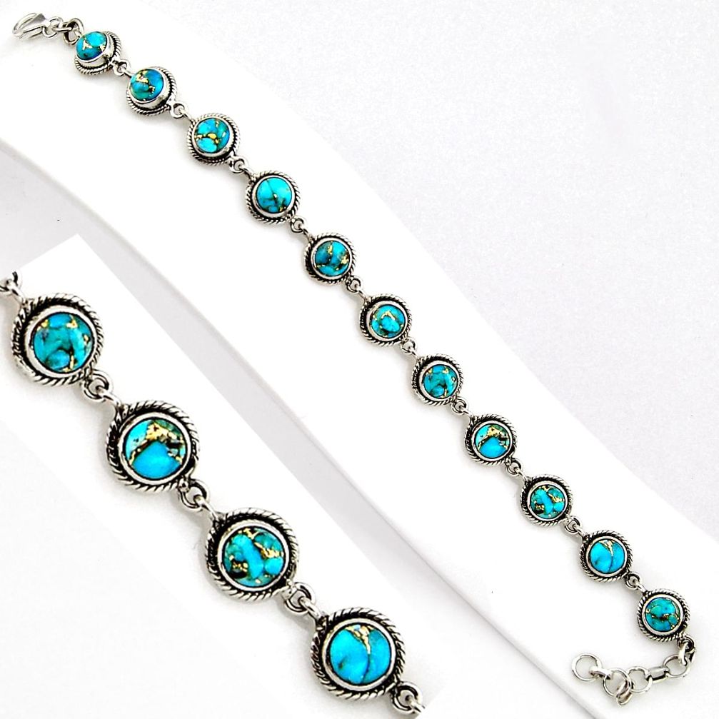 925 sterling silver 16.48cts blue copper turquoise tennis bracelet p89128