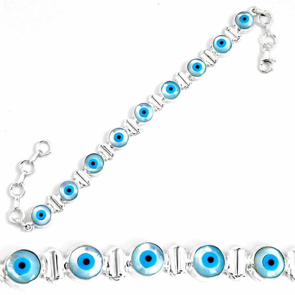 925 sterling silver 24.42cts blue evil eye talismans tennis bracelet p34544