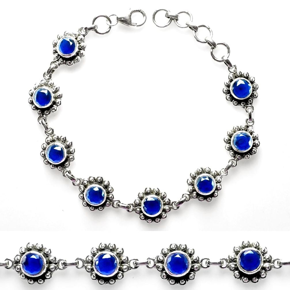 925 sterling silver 10.96cts blue sapphire (lab) tennis bracelet p68028