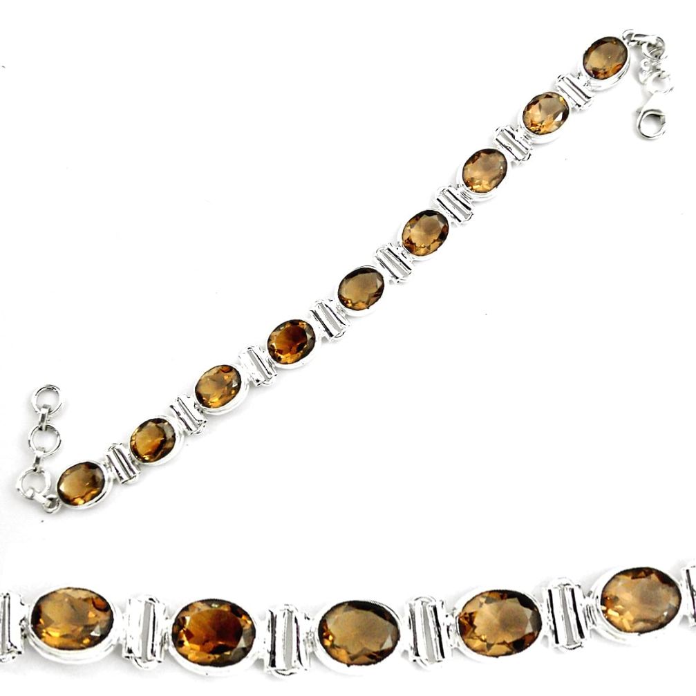 925 sterling silver 39.31cts brown smoky topaz tennis bracelet jewelry p70760