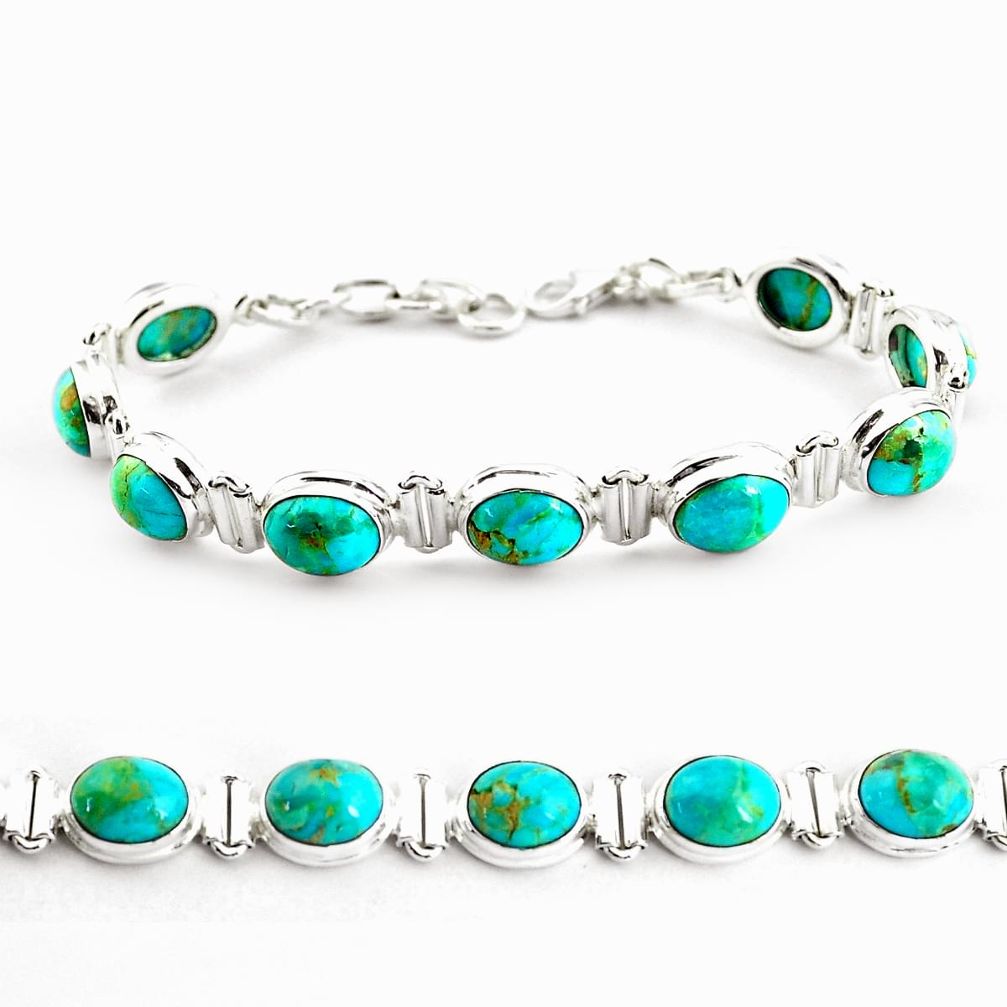 925 sterling silver 37.43cts fine green turquoise tennis bracelet jewelry p70712