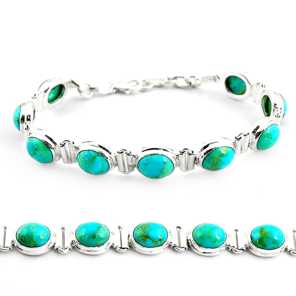 925 sterling silver 38.31cts fine green turquoise tennis bracelet jewelry p70716